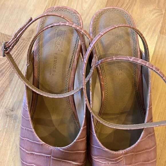 ASOS Pink Reptile Skin Peeptoe Block Heels Size 6 - Picture 4 of 6